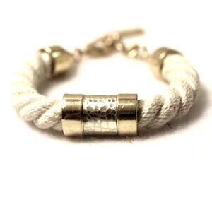 Vince Camuto Twisted White Rope Gold Tone Lobster Claw Clasp Statement Bracelet